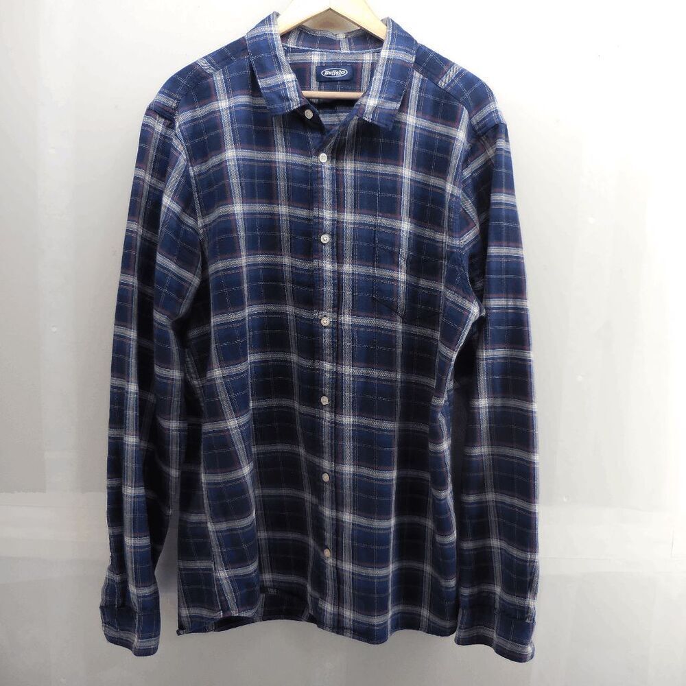 Buffalo Jeans Blue Plaid Flannel Shirt Mens‎ Size 2XL Long Sleeve Button Down